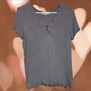 Black and White Striped V-Neck Shirt by “Pink Rose”